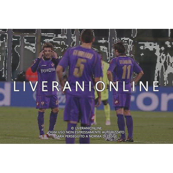 FIORENTINA - OLYMPIQUE LIONE FIRENZE, 25 NOVEMBRE 2OO8 CHAMPIONS LEAGUE GIRONE ELIMINATORIO 2008/2009 NELLA FOTO: DELUSIONE ADRIAN MUTU E ALBERTO GILARDINO FOTO AG. A. LIVERANI SAS