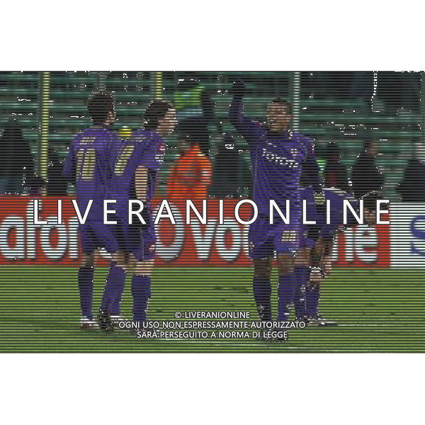 FIORENTINA - OLYMPIQUE LIONE FIRENZE, 25 NOVEMBRE 2OO8 CHAMPIONS LEAGUE GIRONE ELIMINATORIO 2008/2009 NELLA FOTO: ESULTANZA DELLA FIORENTINA DOPO IL GOL DELL\'1-2 DI ALBERTO GILARDINO FOTO AG. A. LIVERANI SAS