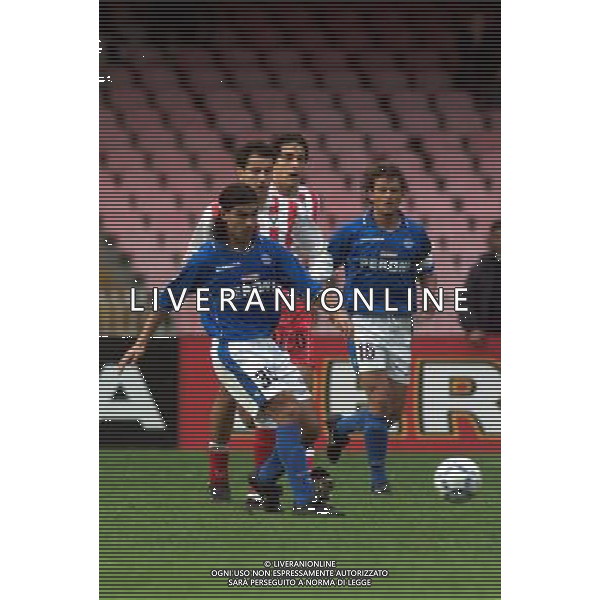 Claudio Daniel Husain con la maglia del Napoli Campionato Calcio Serie A 2000/2001 con Luca Toni, Lamberto Zauli (Vicenza) e Francesco Baldini ph Agenzia Aldo Liverani Sas