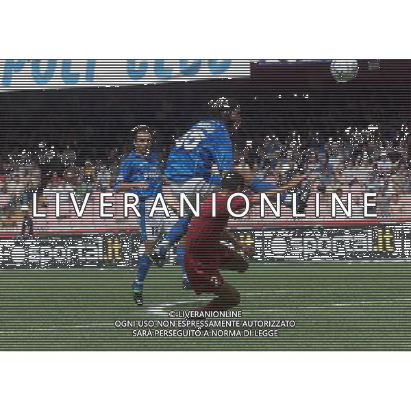 Claudio Daniel Husain con la maglia del Napoli Campionato Calcio Serie A 2000/2001 con Marcos Cafu\' (Roma) e Fabio Pecchia ph Agenzia Aldo Liverani Sas