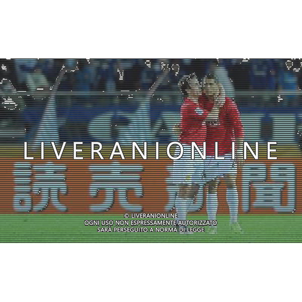 FIFA Club World Cup Japan 2008 Semifinale Yokohama - 18.12.2008 Gamba Osaka(JPN)-Manchester United(ENG) Nella Foto: L\'ESULTANZA DI CRISTIANO RONALDO CON GARY NEUVILLE DOPO IL GOL /Ph.Vitez-Ag. Aldo Liverani