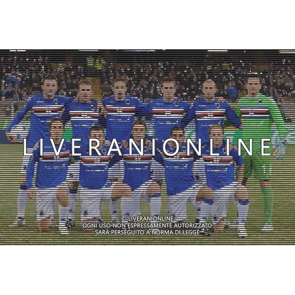  18-12-2008 Genova Sport Calcio Sampdoria Siviglia Coppa Uefa 2008/2009 Nella foto: La formazione della sampdoria da sx verso dx in piedi: Del vecchio, Campagnaro, Lucchini, GAstaldello, Pieri e Castellazzi accovacciati da sx verso dx: Franceschini, Cassano, Sammarco, Bellucci e Padalino ph.viganti/ph.ALDO LIVERANI sas