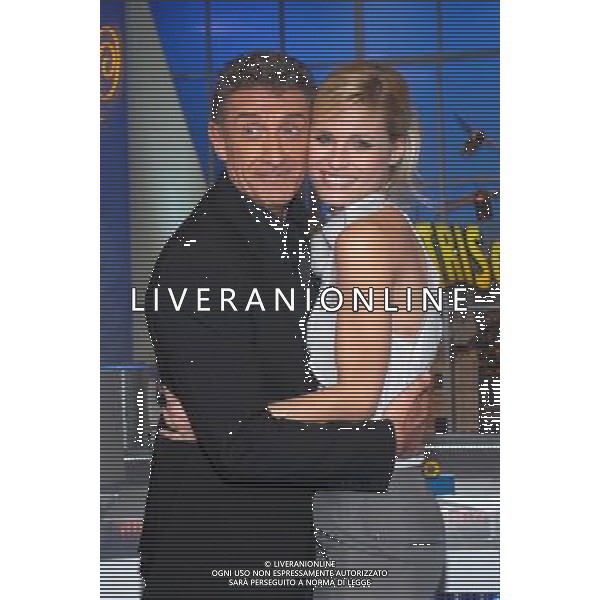 \'STRISCIA LA NOTIZIA\' TRASMISSIONE TELEVISIVA - MILANO 14/02/2008 NELLA FOTO EZIO GREGGIO E MICHELLE HUNZIKER PH AGENZIA ALDO LIVERANI SAS 