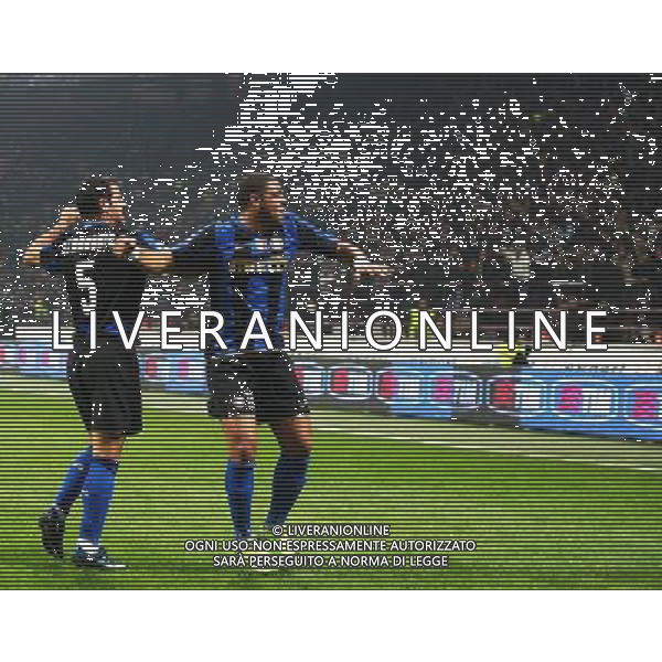 Inter -Roma 21/01/2009 Calcio Coppa Italia Tim Cup 2008-2009 Nella foto esultanza dopo il gol di Adriano con dejan stankovic Foto Agenzia Aldo Liverani Sas
