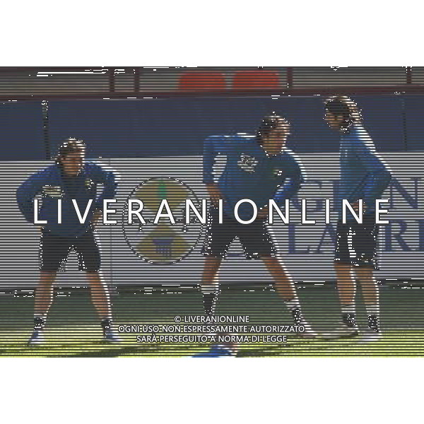 MILANO 9/2/2009 STADIO GIUSEPPE MEAZZA ALLENAMENTO DELLA NAZIONALE ITALIANA PRIMA DELL\' INCONTRO AMICHEVOLE CON IL BRASILE A LONDRA NELLA FOTO RICCARDO MONTOLIVO, LUCA TONI E VINCENZO IAQUINTA FOTO ROMANO/AG ALDO LIVERANI