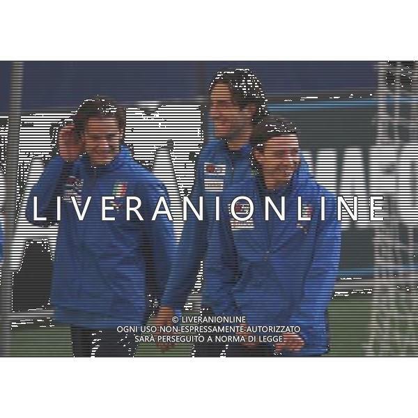 MILANO 9/2/2009 STADIO GIUSEPPE MEAZZA ALLENAMENTO DELLA NAZIONALE ITALIANA PRIMA DELL\' INCONTRO AMICHEVOLE CON IL BRASILE A LONDRA NELLA FOTO ALBERTO GILARDINO, LUCA TONI E RICCARDO MONTOLIVO FOTO ROMANO/AG ALDO LIVERANI