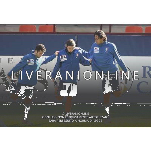 MILANO 9/2/2009 STADIO GIUSEPPE MEAZZA ALLENAMENTO DELLA NAZIONALE ITALIANA PRIMA DELL\' INCONTRO AMICHEVOLE CON IL BRASILE A LONDRA NELLA FOTO ALBERTO GILARDINO, RICCARDO MONTOLIVO E LUCA TONI FOTO ROMANO/AG ALDO LIVERANI