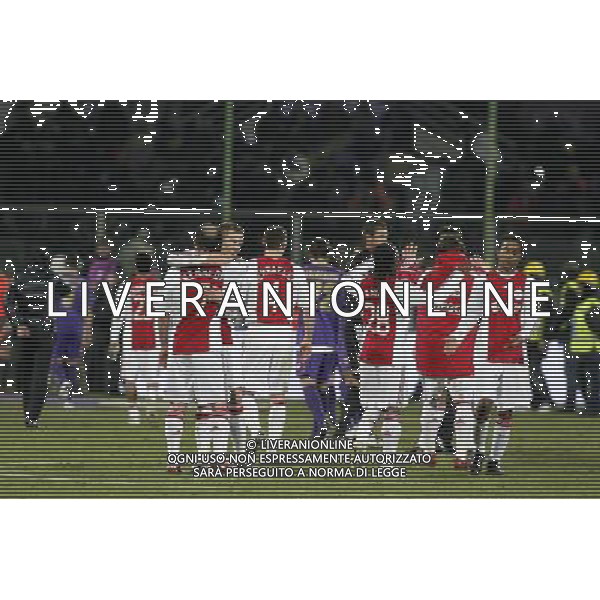FIRENZE, 19 FEBBRAIO 2009 TERZO TURNO COPPA UEFA FIORENTINA AJAX AMSTERDAM NELLA FOTO: ESULTANZA AJAX A FINE PARTITA FOTO AG. A. LIVERANI SAS