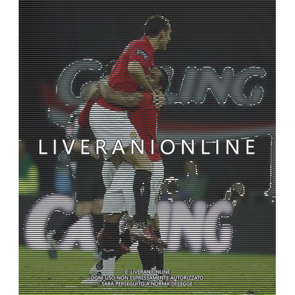 Manchester United vs Tottenham Hotspur fc for Carling Cuo Final at Wembley in London (UK) on 29/02/2008. NELLA FOTO Rio Ferdinand of Manchester United celebrates with Anderson of Manchester United after final penalty FOTO MARCELLO POZZETTI-AG ALDO IVERANI