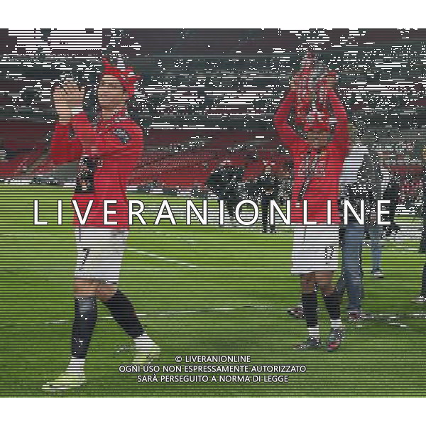 Manchester United vs Tottenham Hotspur fc for Carling Cuo Final at Wembley in London (UK) on 29/02/2008. NELLA FOTO Cristiano Ronaldo of Manchester United and Nani of Manchester United with trophy FOTO MARCELLO POZZETTI-AG ALDO IVERANI