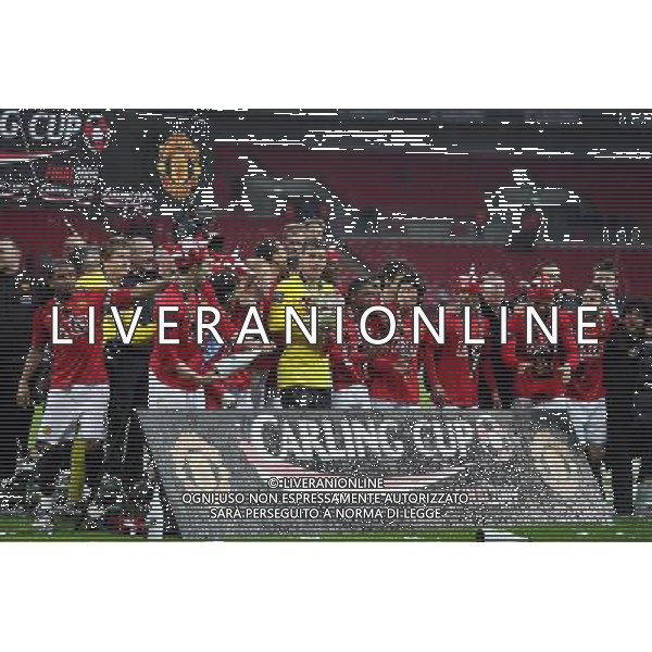 Manchester United vs Tottenham Hotspur fc for Carling Cuo Final at Wembley in London (UK) on 29/02/2008. NELLA FOTO Ben Foster of Manchester United with trophy and Manchester United wins Carling cup 2009 FOTO MARCELLO POZZETTI-AG ALDO IVERANI