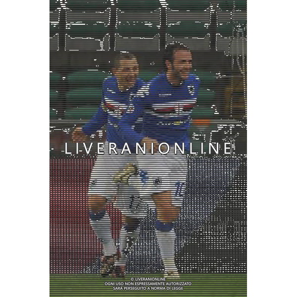 04-03-2009 Genova Sport Calcio Sampdoria Inter Semifinale Coppa Italia Tim 2008/2009 Nella foto:l\'esultanza di di giampaolo pazzini dopo il gol con angelo palombo ph.viganti/ag.aldo liverani sas
