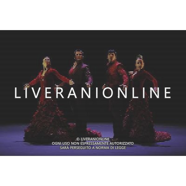Elena Algado - Principle Dancer (right) Guest Carlos Rodriguez (2nd Right) Miguel Angel Rojas (2nd Left) Esther Jurado - Principle Dancer (Left) Ballet Nacional de Espana in their production of Sevilla-Madrid-Savilla at Flamenco Festival London 2009 at Sadler\'s Wells. © UPPA/Photoshot - ag. Aldo Liverani sas ITALY ONLY