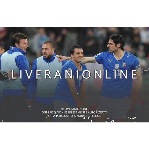 Qualificazioni ai Mondiali Sud Africa 2010 Gruppo 8 Bari - 01.04.2009 Italia-Eire Repubblica d\'Irlanda Nella Foto: ESULTANZA DOPO IL GOL DI VINCENZO IAQUINTA DEL 1-0 CON SIMONE PEPE /Ph.Vitez-Ag. Aldo Liverani