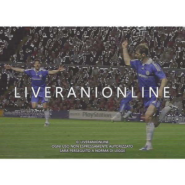 Branislav Ivanovic of Chelsea celebrates after scoring for his team the second goal : Liverpool fc vs Chelsea fc at Anfield Stadium in Liverpool for the 1st Leg of UEFA Champions League Q.o.F. on 08/04/2009. Picture By Marcello Pozzetti:21 ph.agenzia aldo liverani sas only for italy