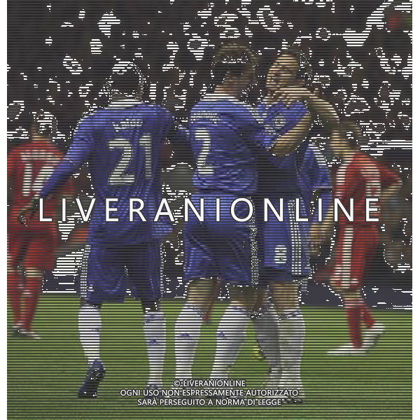 Branislav Ivanovic of Chelsea celebrates after scoring for his team the second goal : Liverpool fc vs Chelsea fc at Anfield Stadium in Liverpool for the 1st Leg of UEFA Champions League Q.o.F. on 08/04/2009. ph.agenzia aldo liverani sas only for italy
