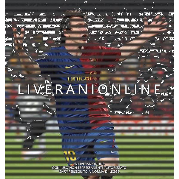 firo Fussball, Fu§ball : 08.04.2009 CL, Champions League : Saison 2008/09 FC Barcelona - FC Bayern MŸnchen 4:0 Jubel Lionel Messi , Barcelona PH.AG ALDO LIVERANI SAS only for italy 