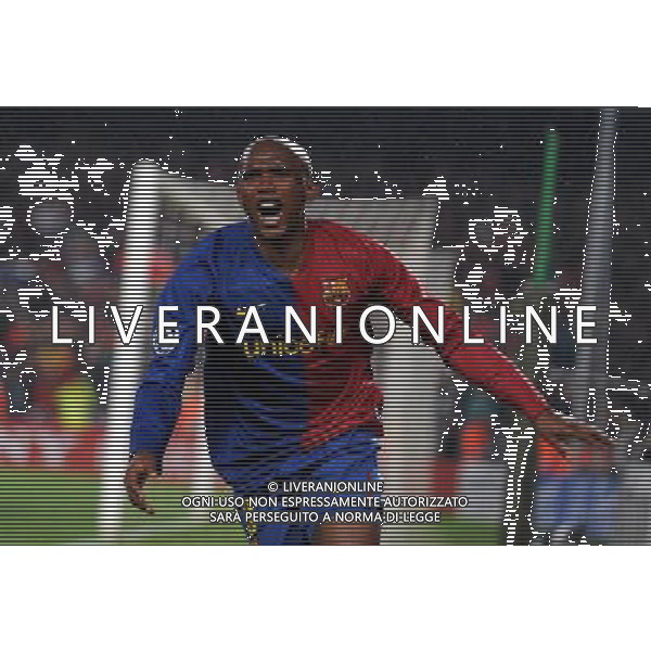 firo Fussball, Fu§ball : 08.04.2009 CL, Champions League : Saison 2008/09 FC Barcelona - FC Bayern MŸnchen 4:0 Jubel Samuel Eto\'o , Barcelona PH.AG ALDO LIVERANI SAS only for italy 