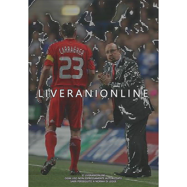 Liverpool Manager, Rafael Benitez speaks with Jamie Carragher of Liverpool, Chelsea v Liverpool, UEFA Champions League Quarter Final 2nd leg , Stamford Bridge, London, Date 14042009 ph.ag.aldo liverani sas only for italy