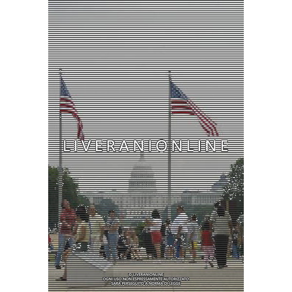 Bandiera - Bandiere Americane - sullo sfondo il Campidoglio Washington DC Stati Uniti d\'America - USA ph Agenzia Aldo Liverani Sas