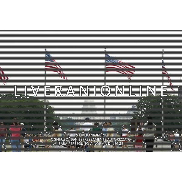 Bandiera - Bandiere Americane - sullo sfondo il Campidoglio Washington DC Stati Uniti d\'America - USA ph Agenzia Aldo Liverani Sas