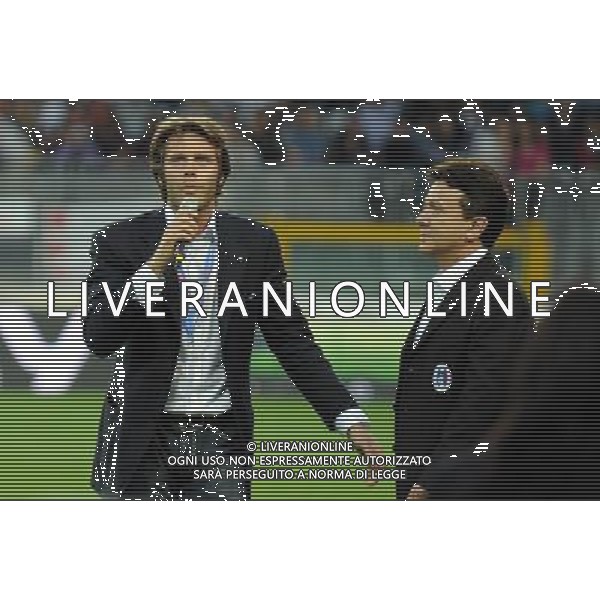 TORINO 18/5/2009 PARTITA DEL CUORE A FAVORE DEI TERREMOTATI D\' ABRUZZO NAZIONALE CANTANTI VS AMICI DI ALEX DEL PIERO NELLA FOTO EMANUELE FILIBERTO E PUPO FOTO ROMANO/AG ALDO LIVERANI