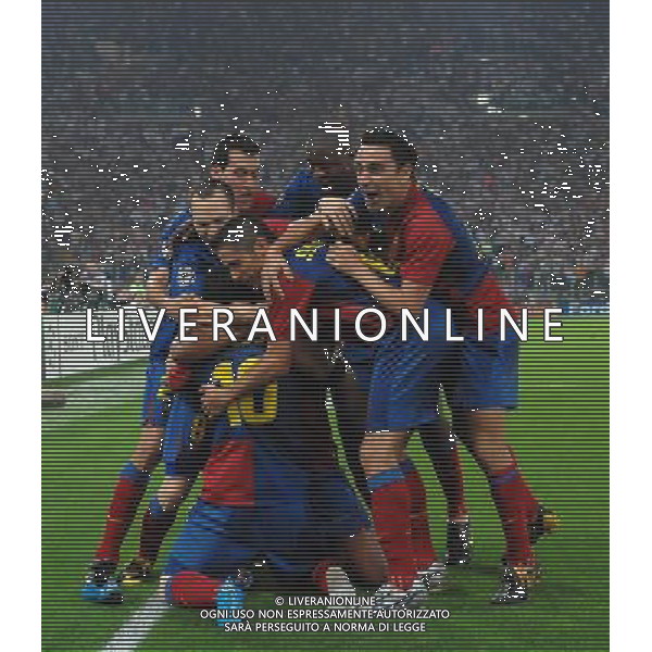 Champions League 2008/2009 Finale Roma - 27.05.2009 Barcellona-Manchester United Nella Foto: ABBRACCI ESULTANZA DOPO IL GOL DI LIONEL MESSI /Ph.Vitez-Ag. Aldo Liverani