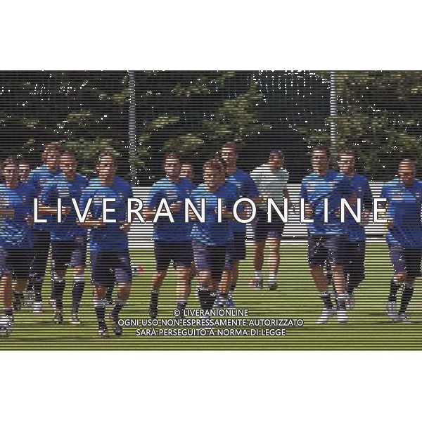 COVERCIANO, 3 GIUGNO 2009 RADUNO DELLA NAZIONALE ITALIANA DI CALCIO NELLA FOTO: AZZURRI DURANTE LA CORSA DI RISCALDAMENTO FOTO AG. A. LIVERANI SAS