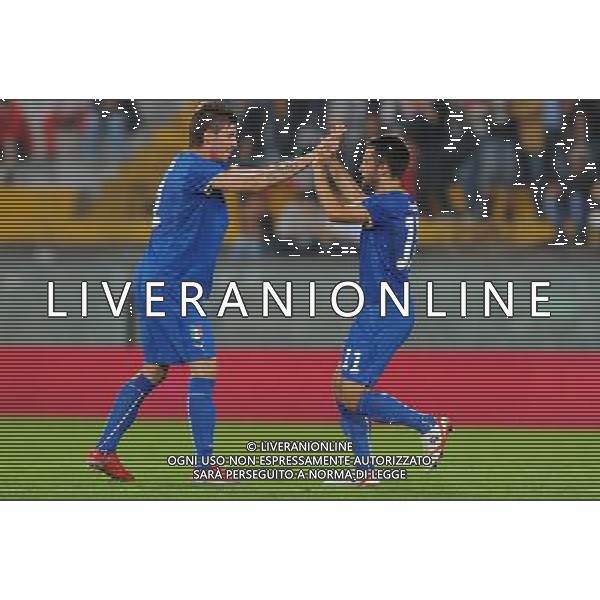 Preparazione alla Conferedation Cup Sud Africa 2009 Pisa - 06.06.2009 Italia-Irlanda del Nord Nella Foto: ESULTANZA DOPO IL GOL DI GIUSEPPE ROSSI CON SANTON DAVIDE /Ph.Vitez-Ag. Aldo Liverani