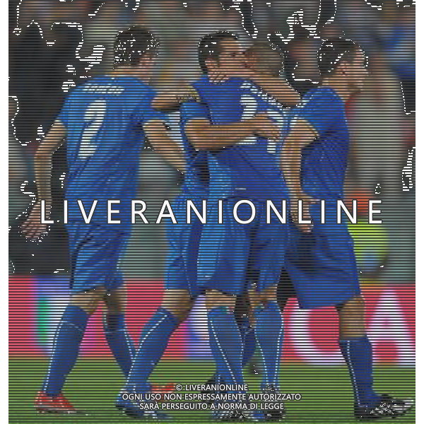Preparazione alla Conferedation Cup Sud Africa 2009 Pisa - 06.06.2009 Italia-Irlanda del Nord Nella Foto: ESULTANZA DOPO IL GOL DI SERGIO PELLISSIER DEL 3-0 CON ANGELO PALOMBO /Ph.Vitez-Ag. Aldo Liverani