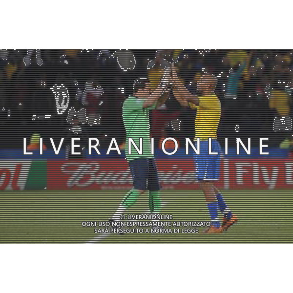 JUNE 21, 2009 - Football : fifa confederation cup south africa 2009 ,Group Stage B, final match between Italy 0-3 Brazil at Loftus Versfeld Stadium ,Pretoria, South Africa. NELLA FOTO maicon douglas julio cesar soares joy( brazil) AG ALDO LIVERANI 