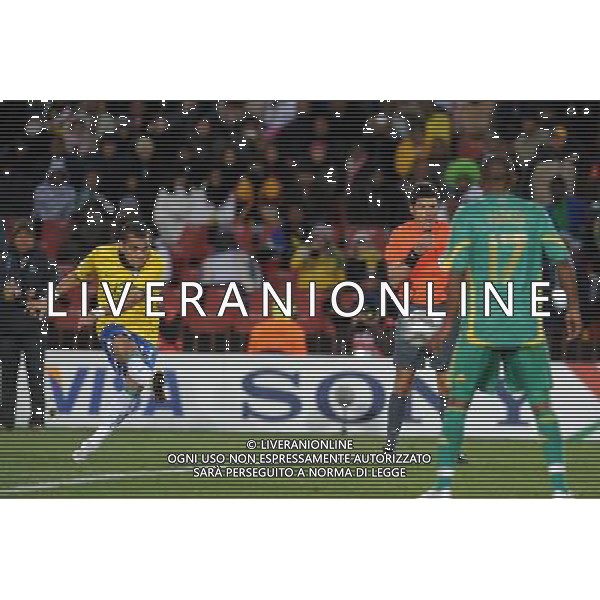 25/06/2009 CALCIO: fifa confederation cup south africa 2009 Ellis park Stadium ,Johannesburg, South Africa BRASILE SUD AFRICA nella foto il gol di daniel alves ph.ag.aldo liverani sas