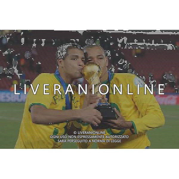 28/GIUGNO/2009 CALCIO SPORT Ellis park Stadium ,Johannesburg, SUD AFRICA fifa confederation cup south africa 2009 FINALE: USA BRASILE nella fotol\'esultanza di felipe melo gilberto silva del brasile ph:AG.ALDO LIVERANI SAS 