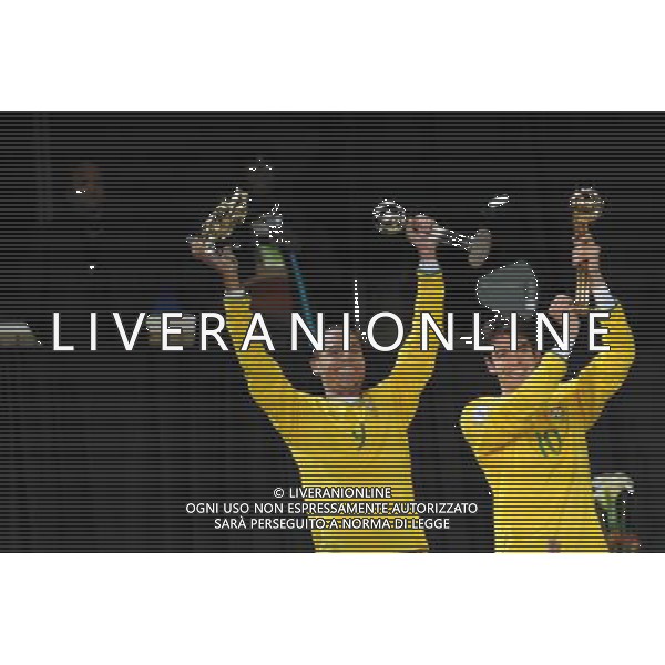28/GIUGNO/2009 CALCIO SPORT Ellis park Stadium ,Johannesburg, SUD AFRICA fifa confederation cup south africa 2009 FINALE: USA BRASILE nella foto l\'esultanza di kaka ricardo e luis fabiano ph:AG.ALDO LIVERANI SAS 