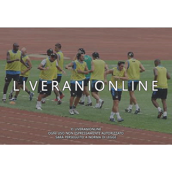 Allenamento dell\'Inter a Pechino per la Supercoppa Italiana 04/08/2009 Inter\'s Javier Zanetti (R3) and teammates attend a training session for the upcoming Italian Super Cup in Beijing, China on Tuesday, Aug. 4, 2009. Scudetto holders Inter and Coppa Italia winners Lazio will compete in the Italian Super Cup in Beijing on August 8.(Photo By Qiu Feng/ColorChinaPhoto) /Agenzia Aldo Liverani Sas - ITALY ONLY -