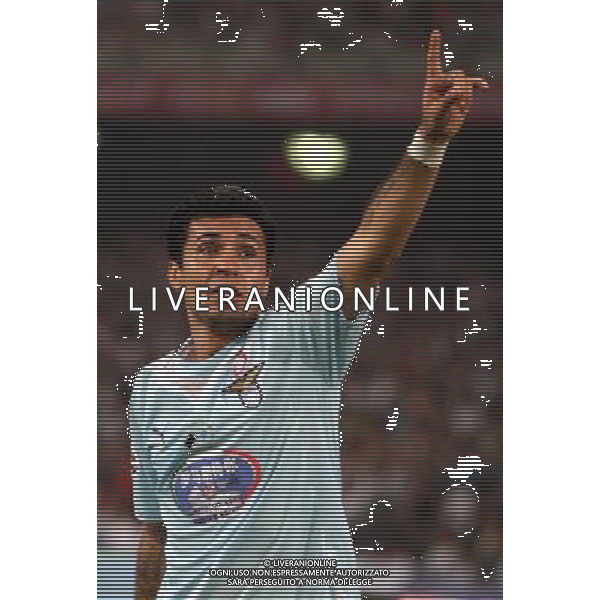 Lazio\'s Francelino Matuzalem celebrates after scoring a goal against Inter during the Italian Super Cup at the National Stadium, also known as Bird\'s Nest, in Beijing, China on Saturday, Aug. 8, 2009. Lazio won the match 2-1.(Photo By Qiu Feng/ColorChinaPhoto) Inter - lazio Supercoppa Italiana a Pechino 08/08/2009 - esultanza dopo il gol di matuzalem /Agenzia Aldo Liverani Sas - ITALY ONLY -