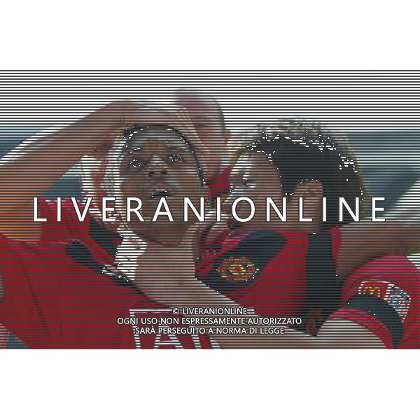  CHELSEA-MANCHESTER UNITED Community Shield 09/08/2009 NELLA FOTO Nani of Manchester Utd celebrates with Park Ji-Sung of Manchester Utd 0-1 , Chelsea v Man Utd, FA Community Shield, Wembley Stadium, London AG ALDO LIVERANI