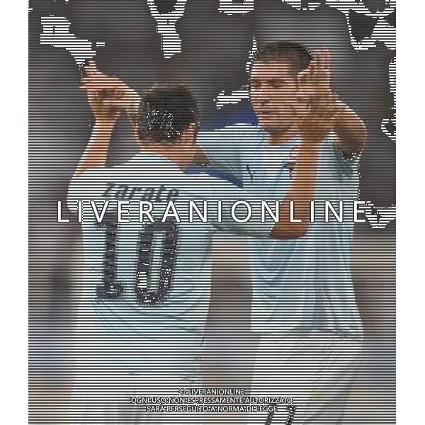Roma - Stadio Olimpico - 20/08/2009 - Preliminari UEFA EUROPA LEAGUE - SS Lazio vs Elfsborg- nella foto: esultanza dopo il gol del raddoppio di zarate mauro con Kolarov ph. Corradetti / ag. Aldo LIVERANI
