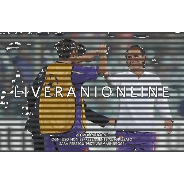 Champions League 2009/2010 Turno Preliminare Ritorno Firenze - 26.08.2009 Fiorentina-Sporting Lisbona Nella Foto:ESULTANZA DI CESARE PRANDELLI E ADRIAN MUTU A FINE GARA /Ph.Vitez-Ag. Aldo Liverani