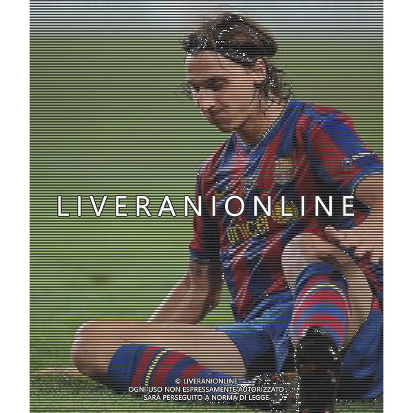 Supercoppa Europea 2009 Montecarlo - 28.08.2009 FC Barcellona-FC Shakhtar Donetsk Nella Foto: LA DELUSIONE DI IBRAHIMOVIC ZLATAN A TERRA /Ph.Vitez-Ag. Aldo Liverani