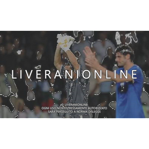 Qualificazioni ai Campionati Mondiali Sud Africa 2010 Gruppo 8 Torino - 09.09.2009 Italia-Bulgaria Nella Foto: GIANLUIGI BUFFON E VINCENZO IAQUINTA ESULTANO A FINE PARTITA /Ph.Vitez-Ag. Aldo Liverani