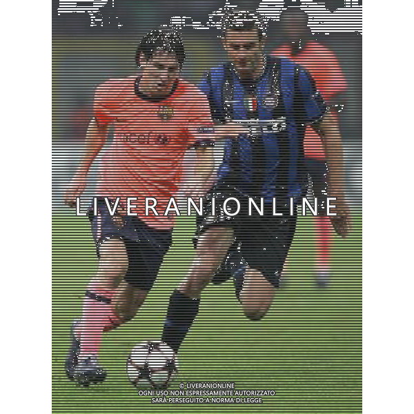 Inter - Barcellona Champions League 16/09/2009 nella foto lionell messi e thiago motta ©luzzani/Agenzia Aldo Liverani Sas
