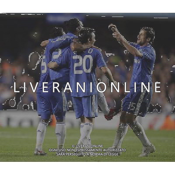 John Terry, the Captain of Chelsea with Florent Malouda of Chelsea with Deco of Chelsea and Juliano Belletti of Chelsea celebrate the 4-0 in Chelsea v Atletico de Madrid for the Champions League Group D - Venue: Stamford Bridge on 21/10/2009. Picture By Marcello Pozzetti (IPS PHOTO AGENCY)/Agenzia Aldo Liverani Sas - ITALY ONLY -
