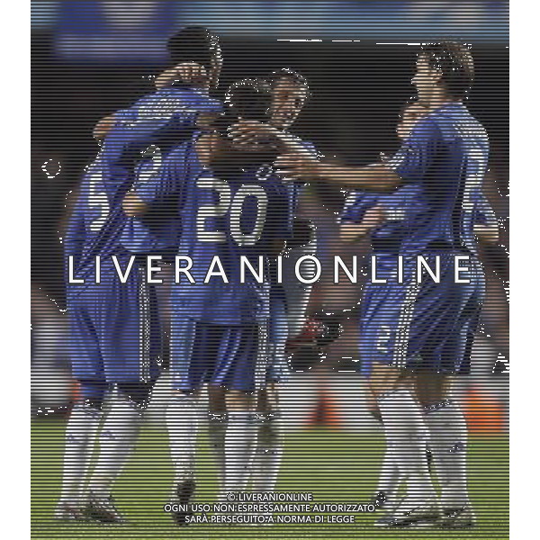 John Terry, the Captain of Chelsea with Florent Malouda of Chelsea with Deco of Chelsea and Juliano Belletti of Chelsea celebrate the 4-0 in Chelsea v Atletico de Madrid for the Champions League Group D - Venue: Stamford Bridge on 21/10/2009. Picture By Marcello Pozzetti (IPS PHOTO AGENCY)/Agenzia Aldo Liverani Sas - ITALY ONLY -