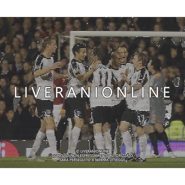 Fulham\'s Brede Hangeland celebrates his goal with supplier Fulham\'s Bjorn Helge Riise : Fulham v Roma for Uefa Europa League - Venue: Craven Cottage on 22/10/2008. Picture By Marcello Pozzetti ©IPS Photo Agency/Agenzia Aldo Liverani Sas - ITALY ONLY -