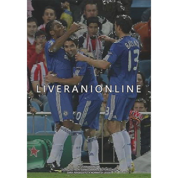 Atletico de Madrid-Chelsea Los jugadores del Chelsea celebran el segundo gol Photo: Acero/Cebolla/ ALFAQUI - Ag. Aldo Liverani sas ITALY ONLY PARTITA CHAMPIONS LEAGUE: ATLETICO MADRID vs CHELSEA