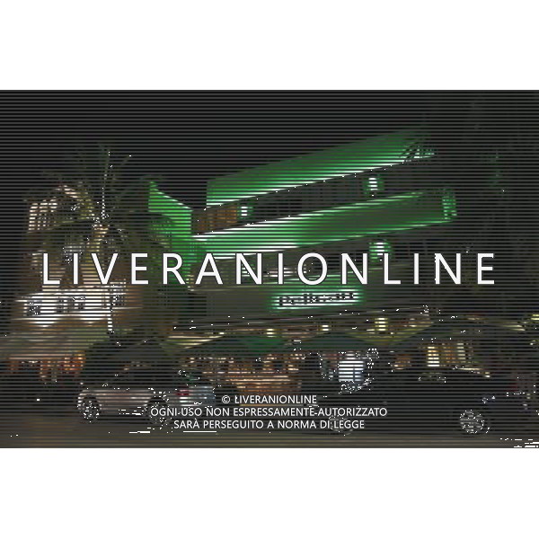 Night scene of the lights of the Pelican Hotel on Ocean Drive on Miami Beach, America /Agenzia Aldo Liverani Sas - ITALY ONLY -