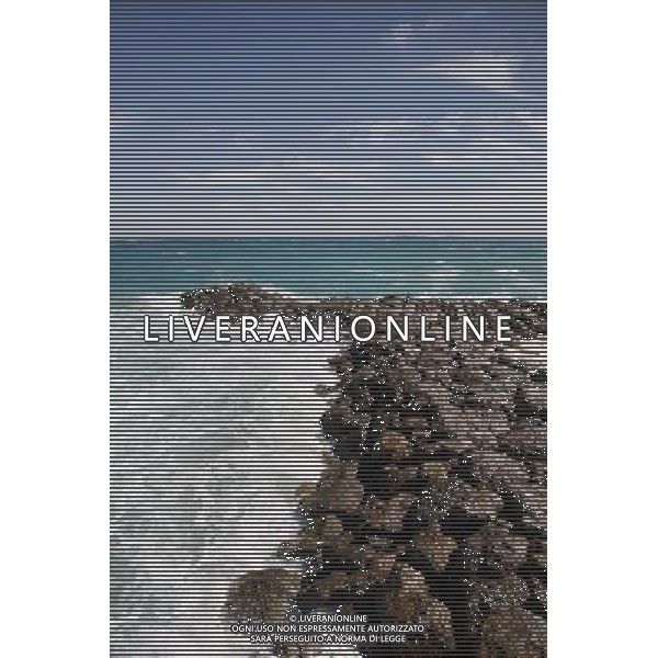 Breakwater and sea on the coast in Nassau, New Providence Island, Bahamas