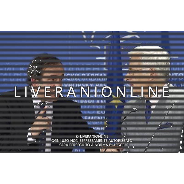 European parliament President , Polish, Jerzy Buzek and UEFA soccer organization, President Michel Platini (L) hold a press conference after their meeting at EU Parliament in Brussels, Belgium on 2009-11-05 Michel Platini, the head of the Union of European Football Associations, is pleading with European officials for an American-style system that restricts spending to a percentage of every soccer teams revenues. © by Wiktor Dabkowski /Agenzia Aldo Liverani Sas - ITALY ONLY -