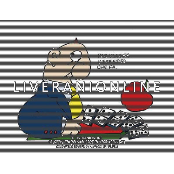 TRASMISSIONE TELEVISIVA\'Effetto domino - Tutto fa economia\' NELLA FOTO Fumetto Altan AG ALDO LIVERANI
